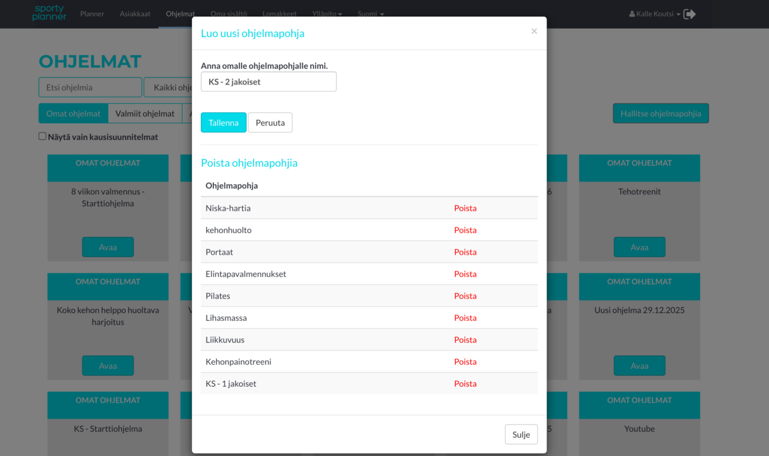 Sportyplanner ohjelmapohjat
